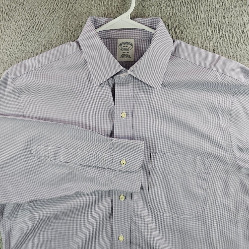 Brooks Brothers Regent Dress Shirt Mens 16-34 Purple Micro Check Non-Iron Cotton